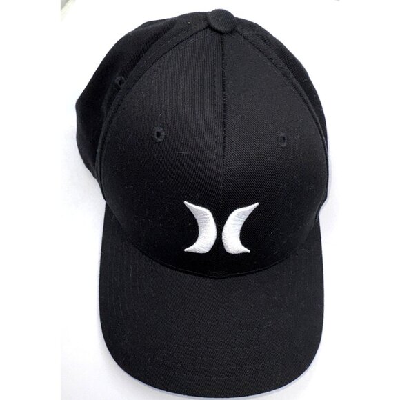 Hurley Flexfit Black Hat S/M Stretch Fitted Cap Yupoong Logo Surf Skate - Picture 2 of 14
